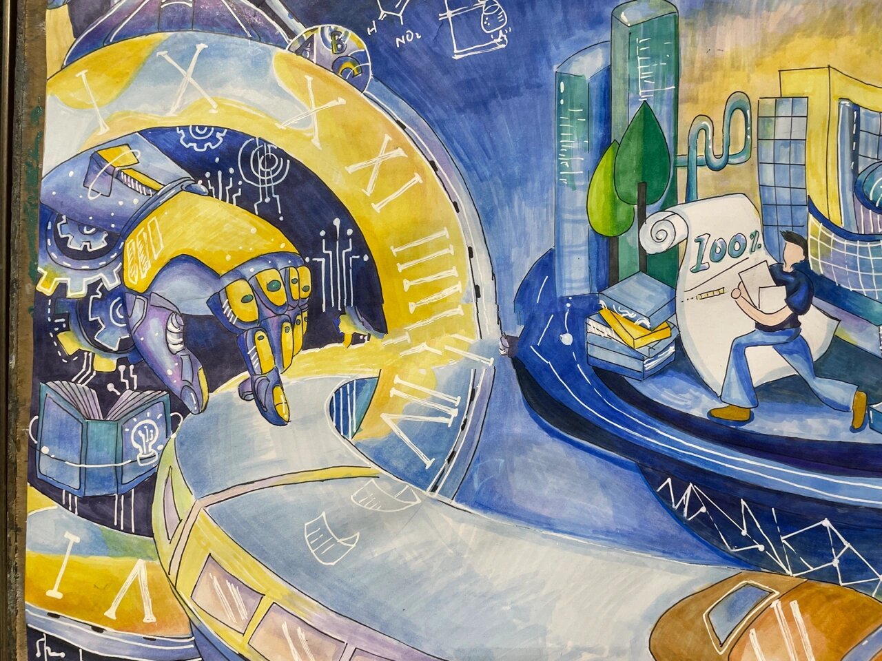 张升画室|科幻画主题绘画9696《vr未来课堂》 科幻主题插画手绘