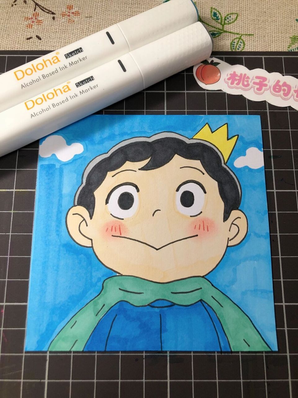 第132幅 图文|国王波吉简笔画,马克笔卡通画 画材: 90400克荷兰白卡