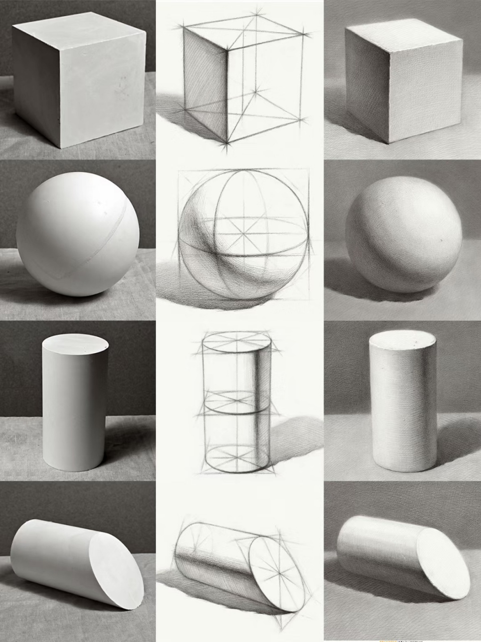 一篇带你认识所有的石膏几何体73 石膏几何体是美术生刚入门必画的