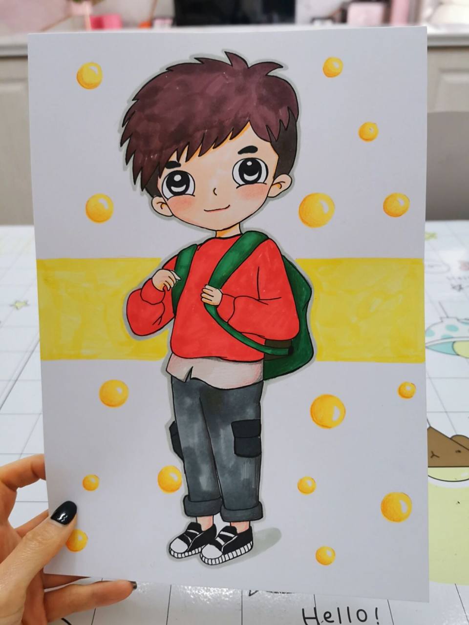 卡通小男孩自画像 儿子国庆作业,自画像