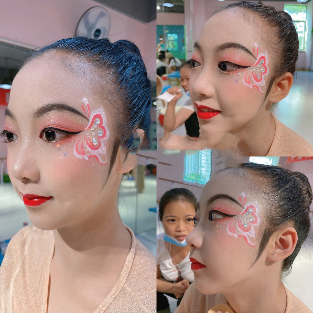 儿童舞台妆-表演妆容定制 93红色系妆容 眼影用了淡粉色还有暗橘色