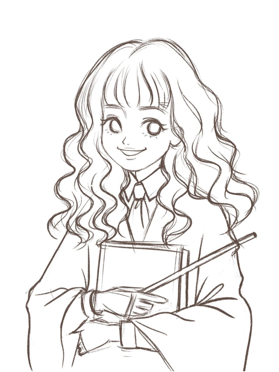 ipad画画|电影人物线稿草稿 画完赫敏发现好像隐隐约约又离题了, 赶紧