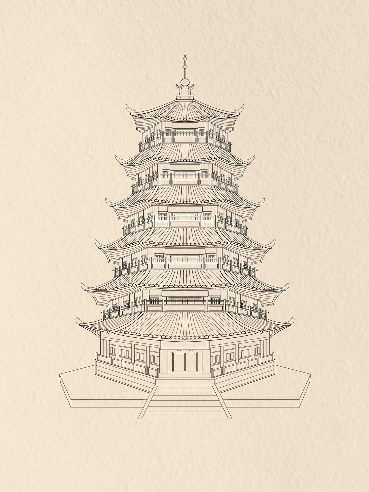 国风插画|应县木塔线稿@慕光呀的动态