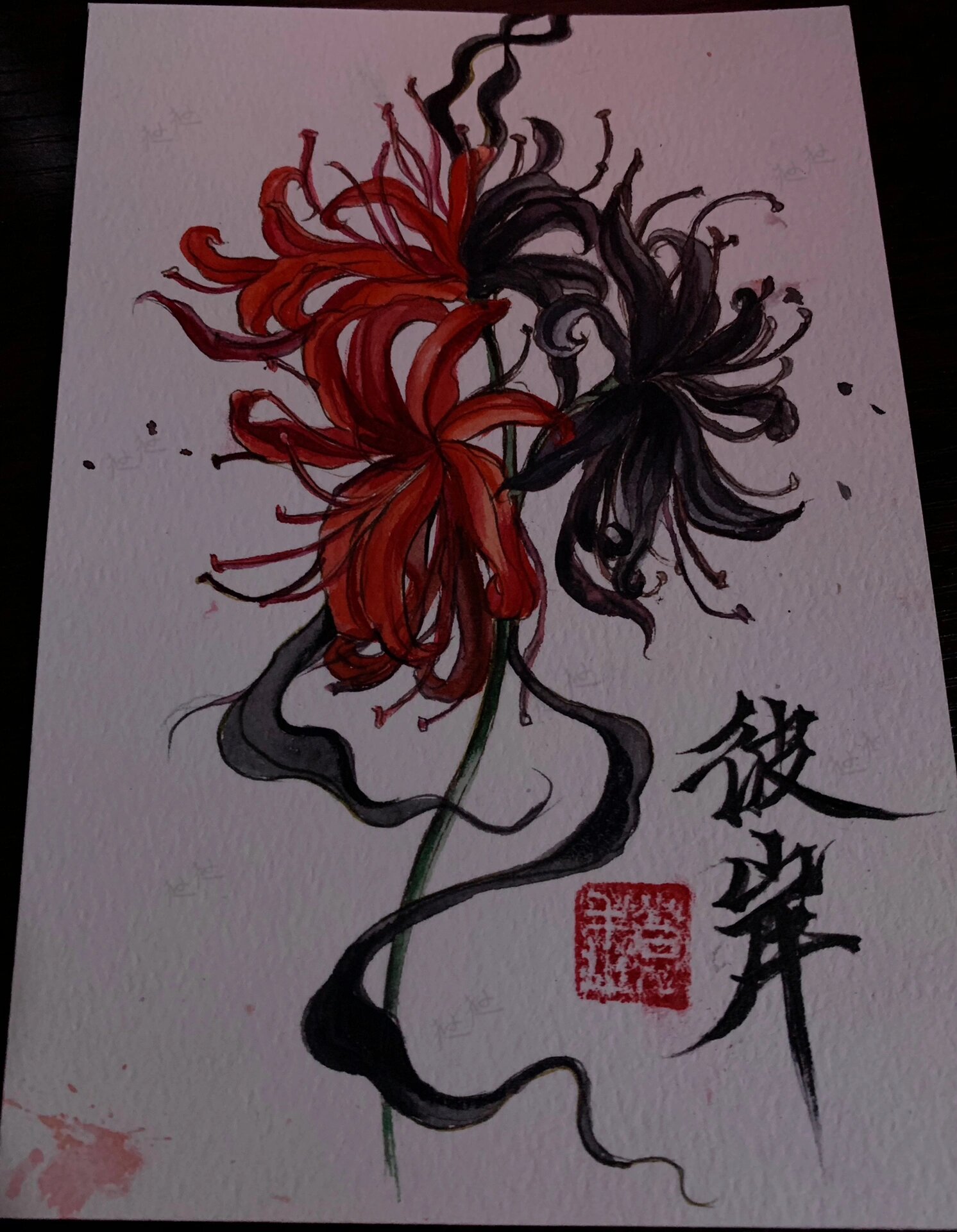 手绘彼岸花 一个老粉宝子点的双色彼岸花,最近更新效率底,更点小画