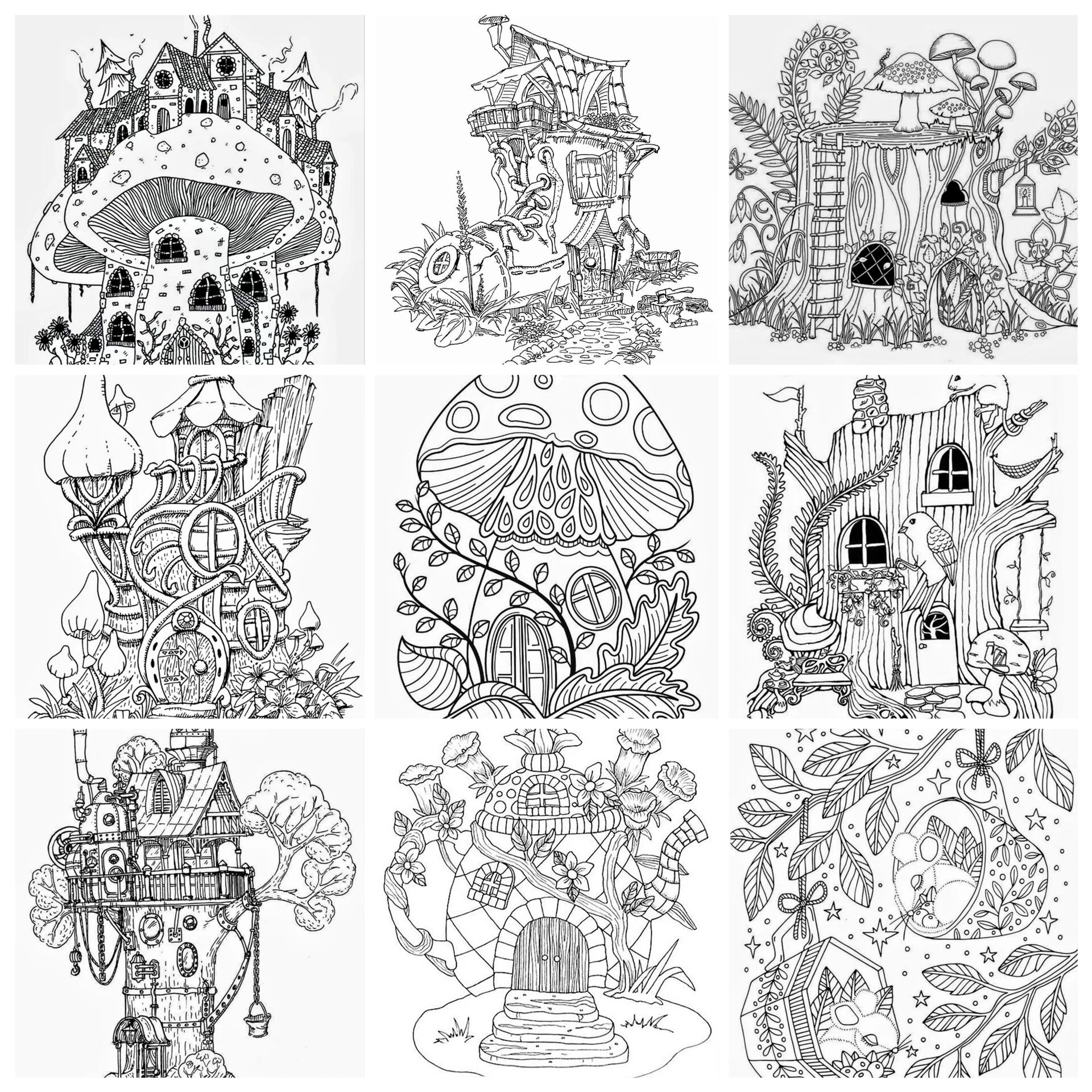 黑白线描,创意房子主题素材 线描画