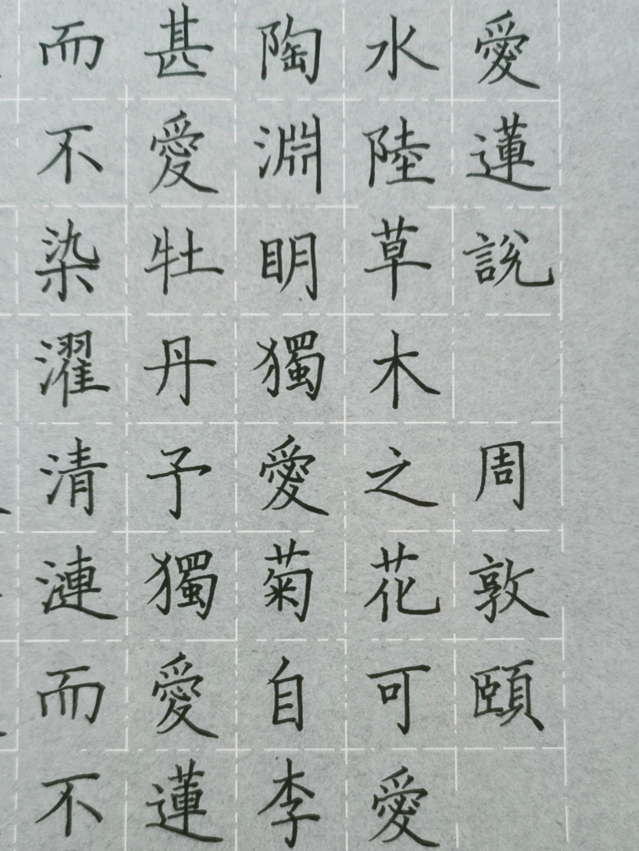 硬笔书法《爱莲说》周敦颐