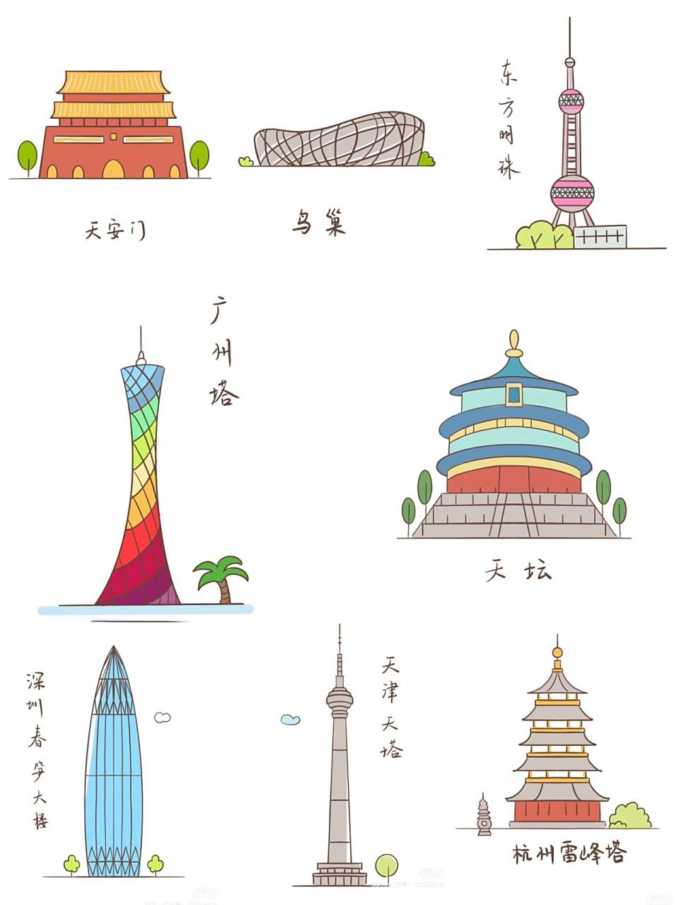 简笔画教程5|中国著名建筑简笔画涂色版 上一篇笔记线稿版,这次应粉丝