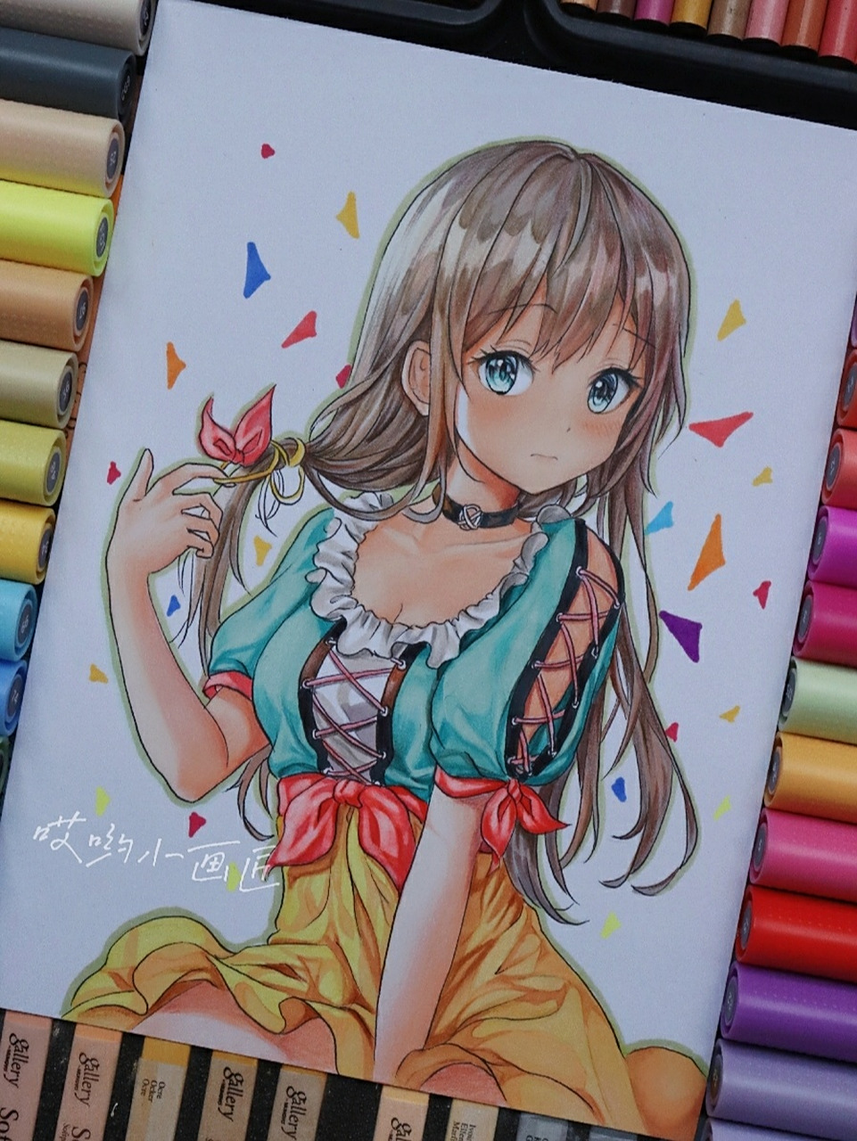 马克笔动漫人物手绘(附步骤图) 一张马克笔为主的动漫人物已画完.