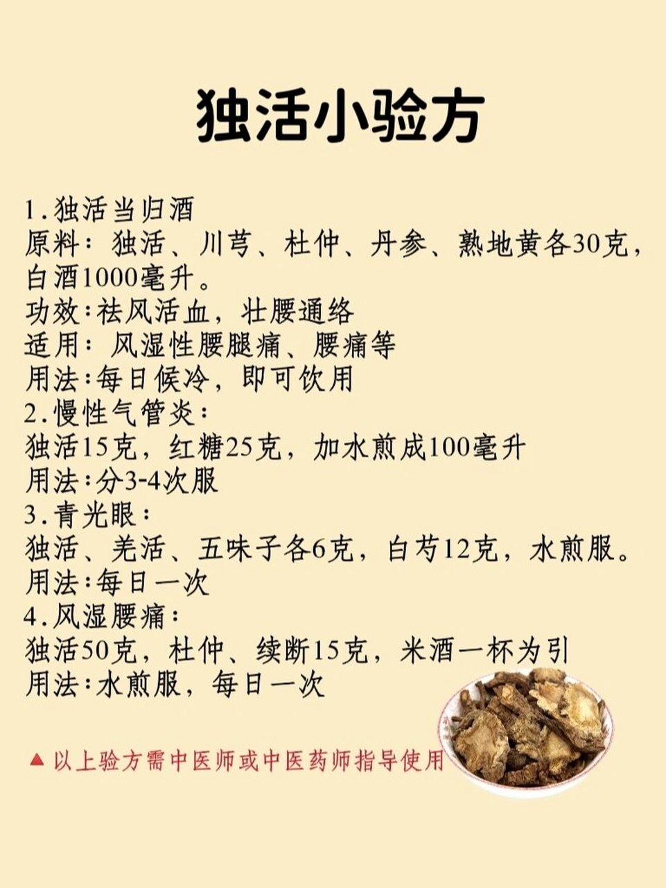 每天认识一味药--独活 7515功效与作用 祛风除湿,止痛 独活能够