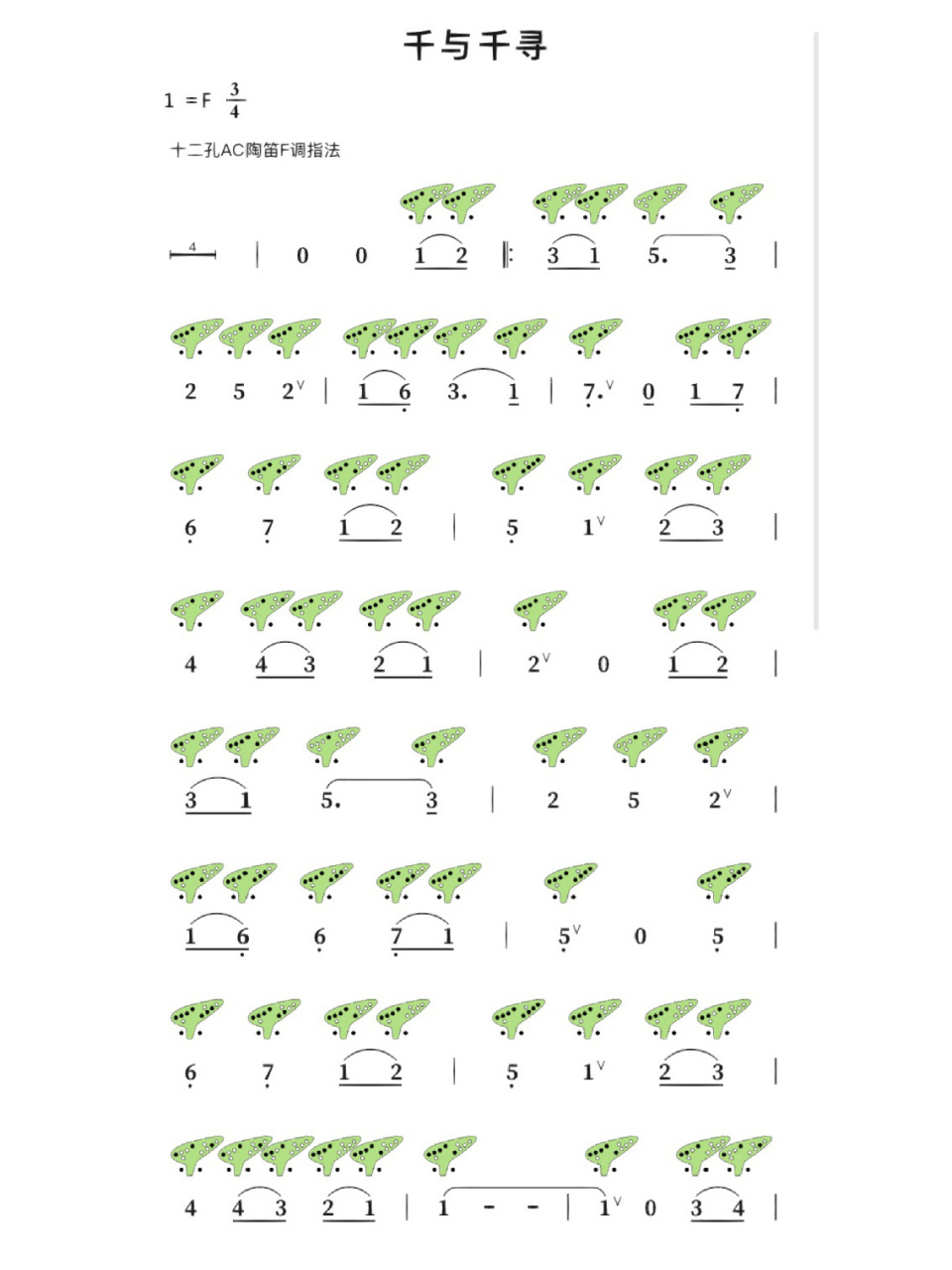陶笛乐谱12孔简单图片