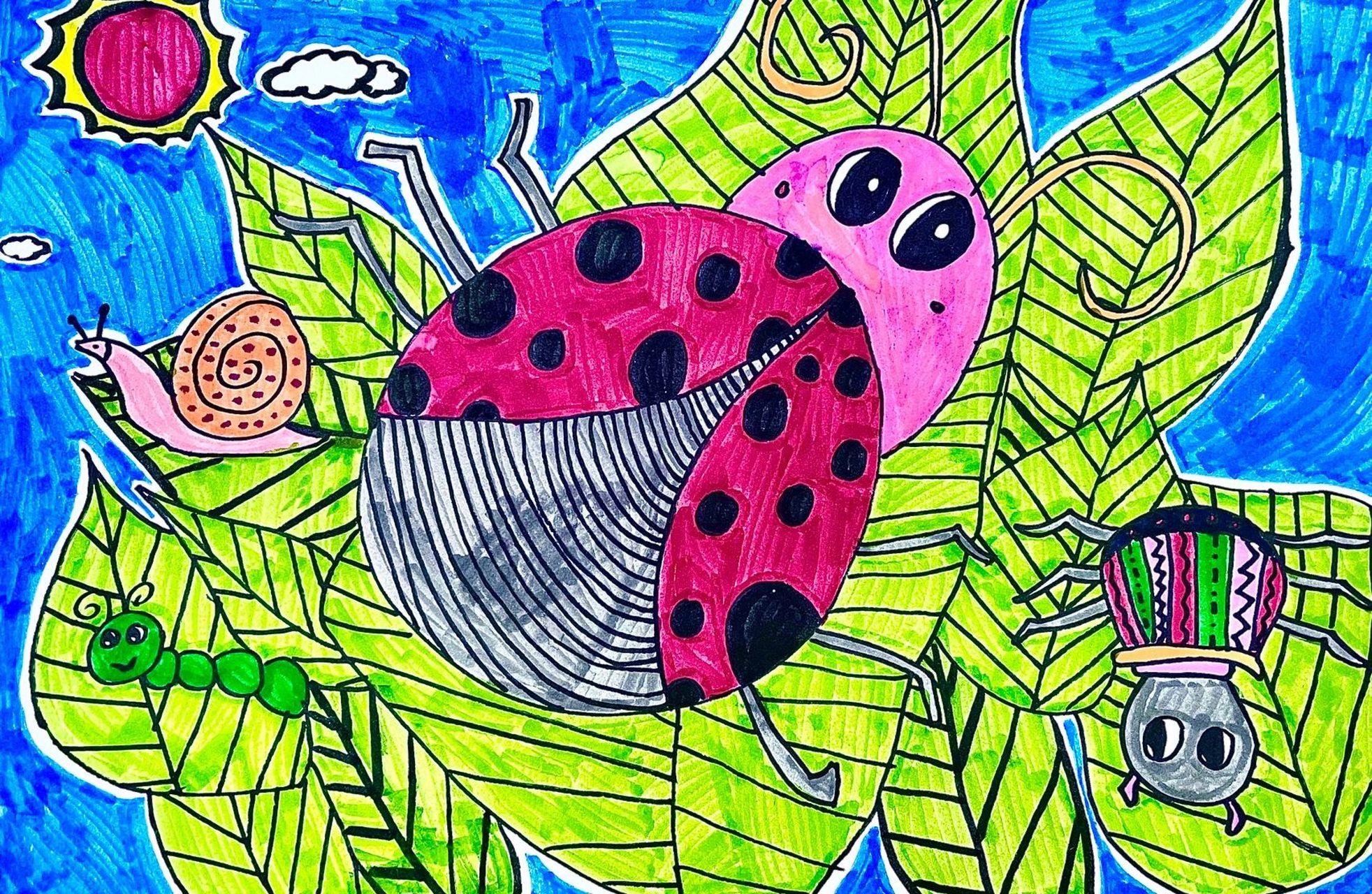 美术一年级下册《奇妙的爬行》学生作品 了解爬行动物的种类及爬行