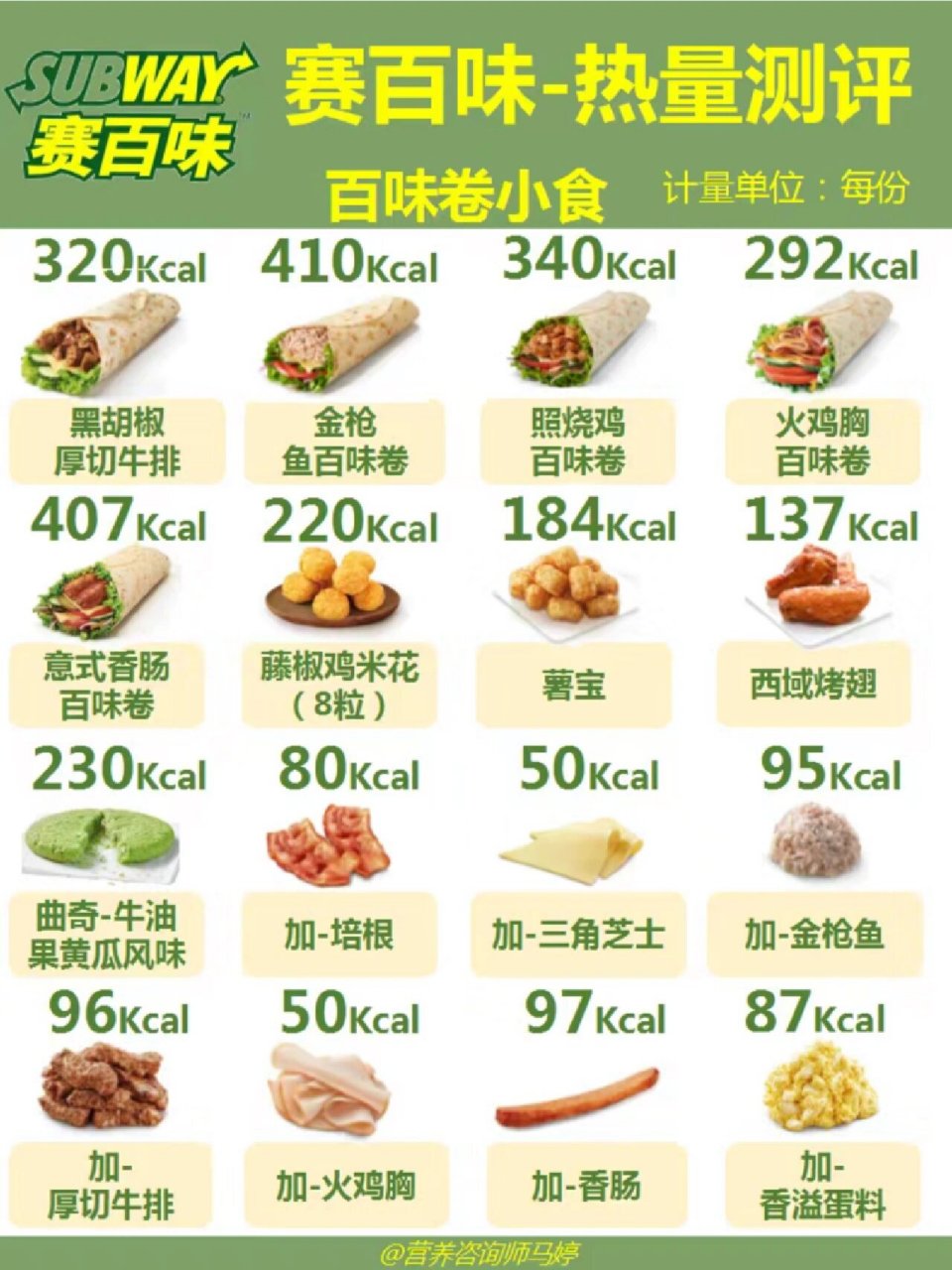 福州赛百味 每日特价表(附热量表) 减脂期超级爱吃赛百味,健康又饱腹!