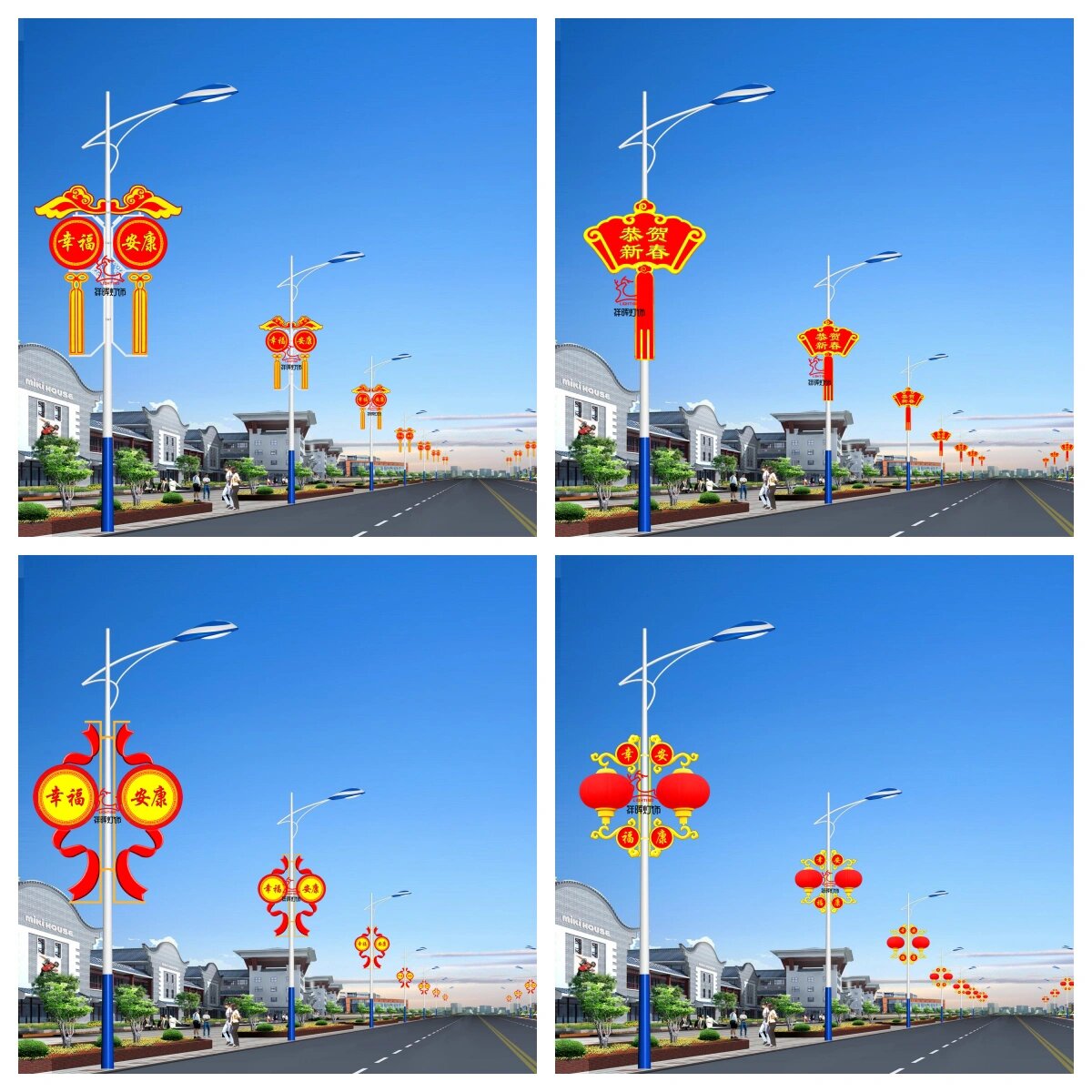 春节亮化路灯杆装饰挂件分享,led中国结灯笼