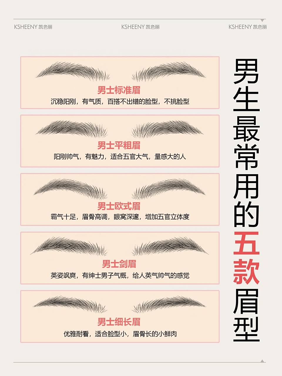 男士平粗眉: 阳刚帅气,有魅力,适合五官大气,量感大的人.