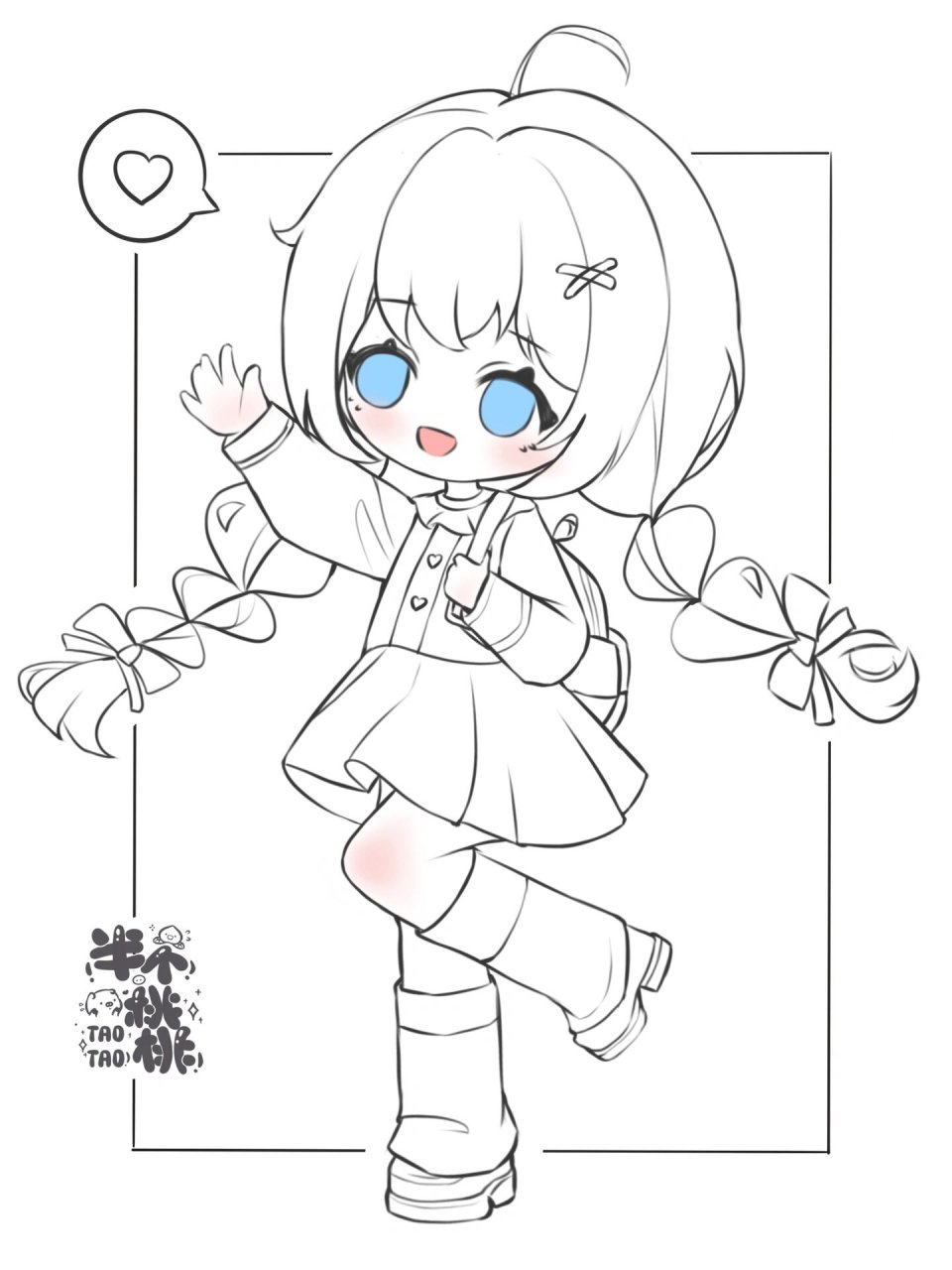 q版人体线稿练习丨hi!好久不见 好久没动笔 画一张 临摹