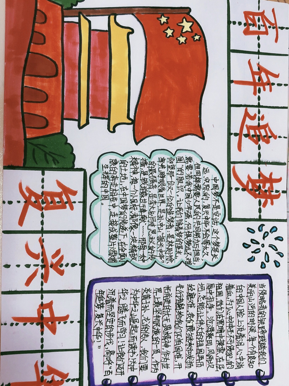 百年追梦复兴中华手抄报 新手,绘画不好,请多多指教.