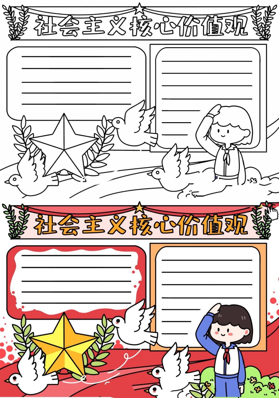 核心价值观✅手抄报素材   社会主义核心价值观基本内容: 富强,民主