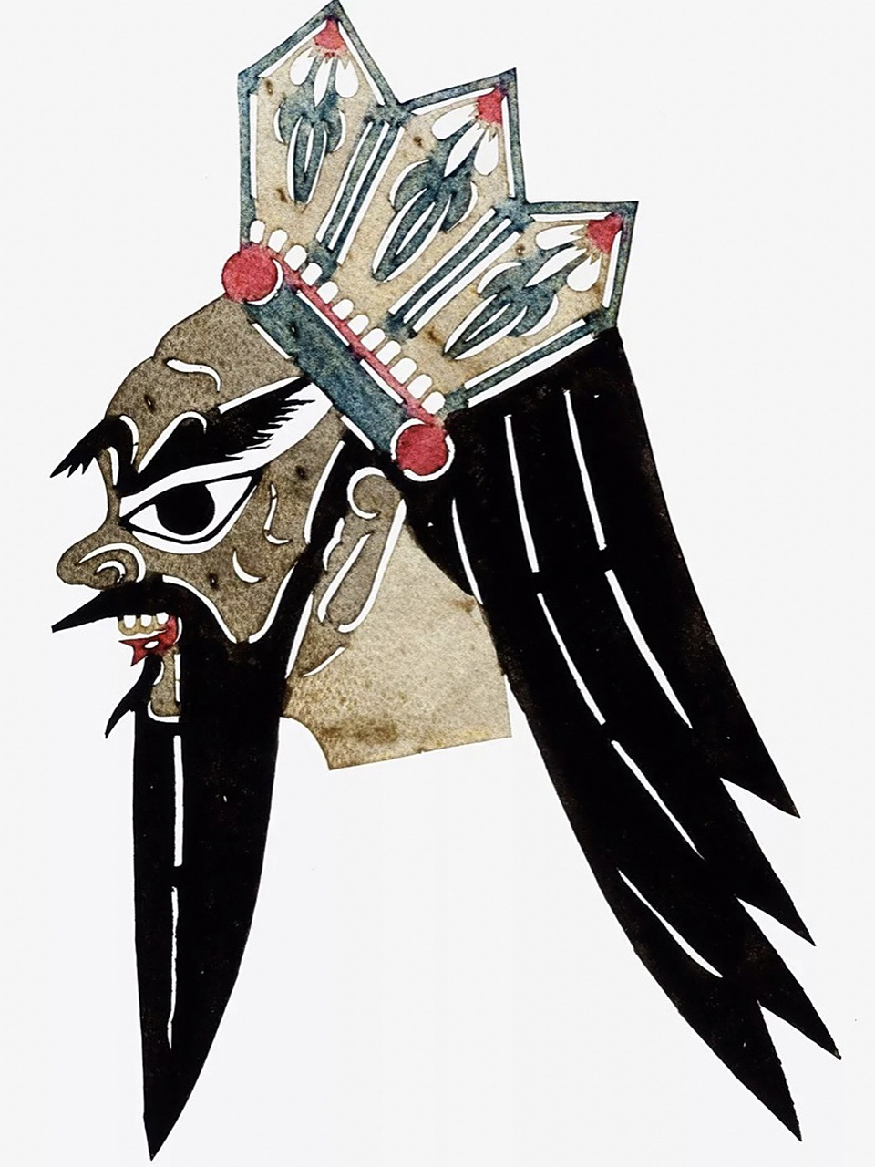 指的是皮影"影人"的头部,是可以与"影身"分开,合成的