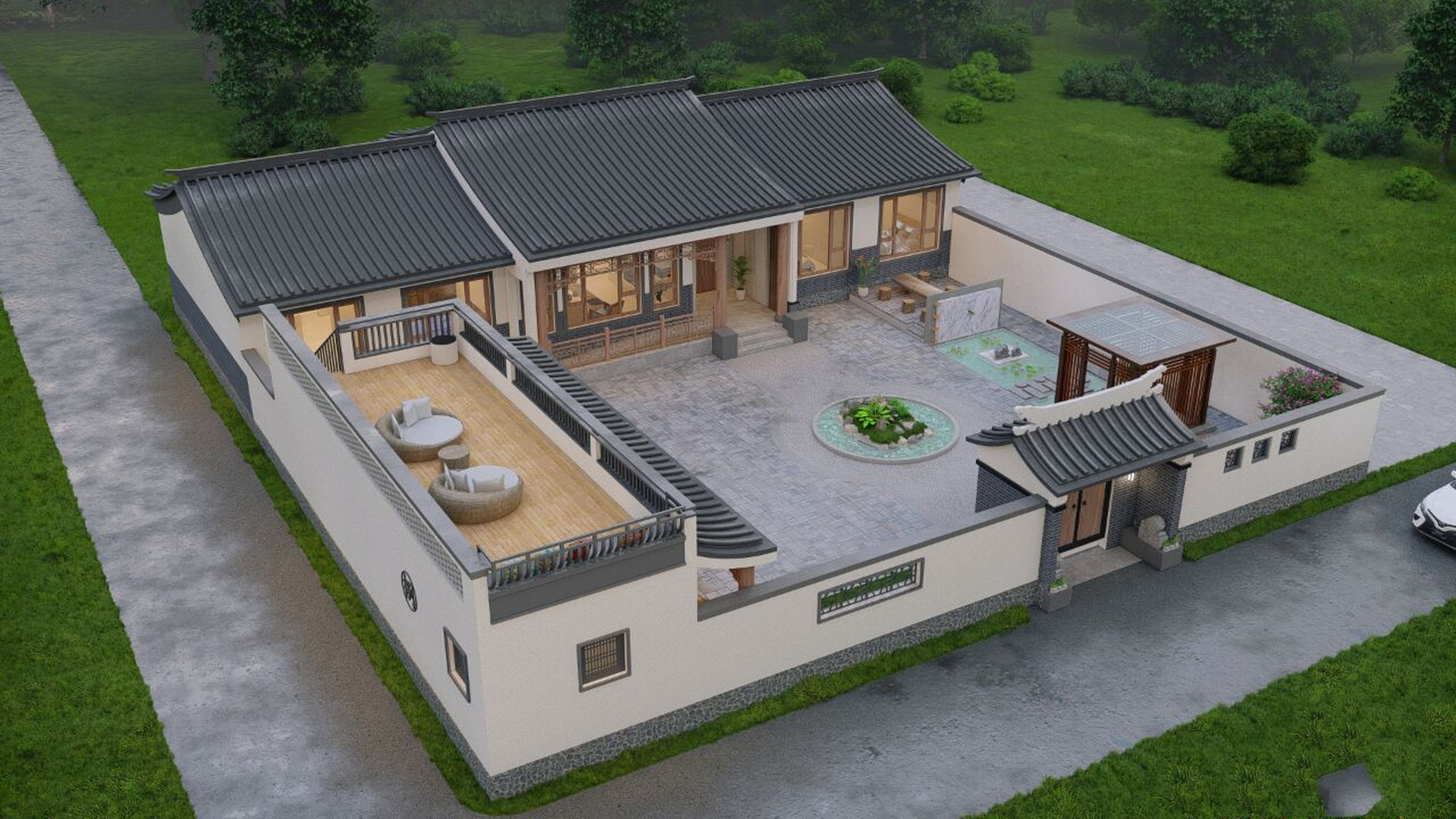 农村一层自建中式小院设计方案(附平面) 🏠项目概况 建筑面积:315.