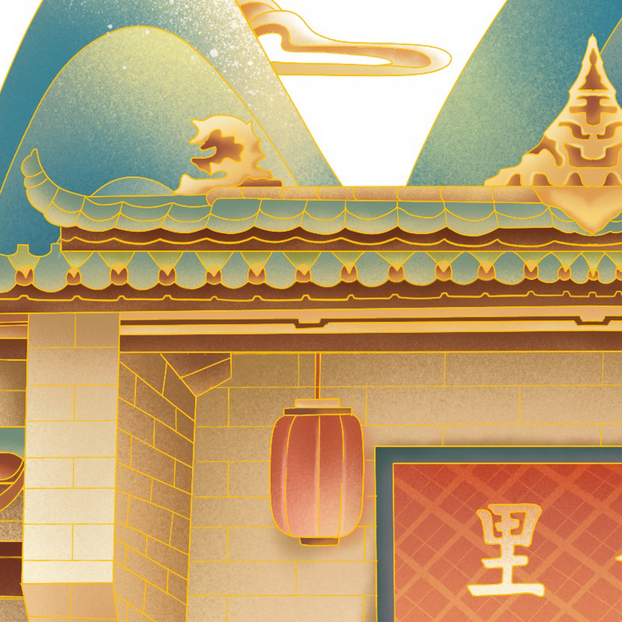 原创城市插画|成都·锦里 |金边国风 一个来了就不想走的城市 多少人