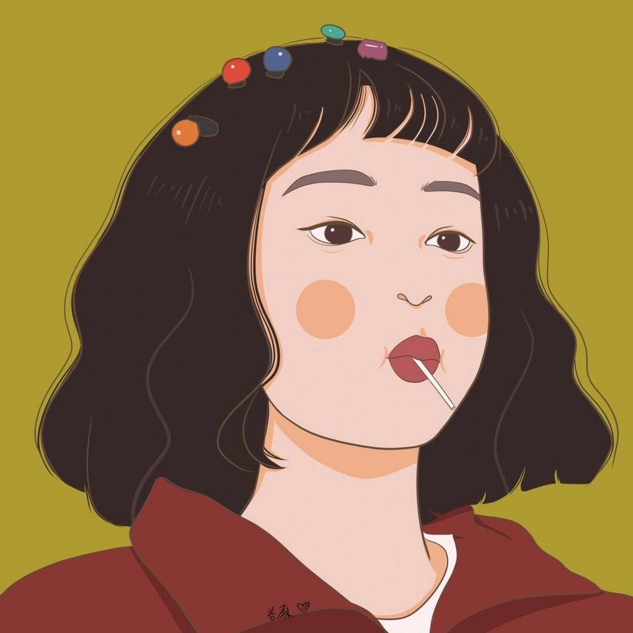 插画 | 头像 | 吸棒棒糖97短发的小仙女 图片92二改92商用92