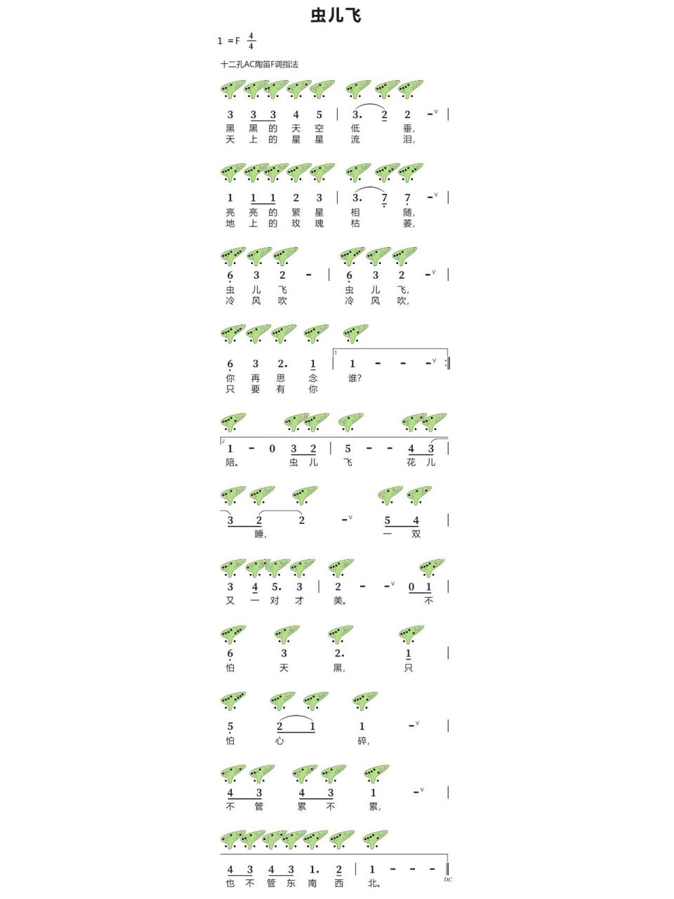 《虫儿飞》陶笛静态谱 欢迎一起交流陶笛心得,需要更多曲谱欢迎留言