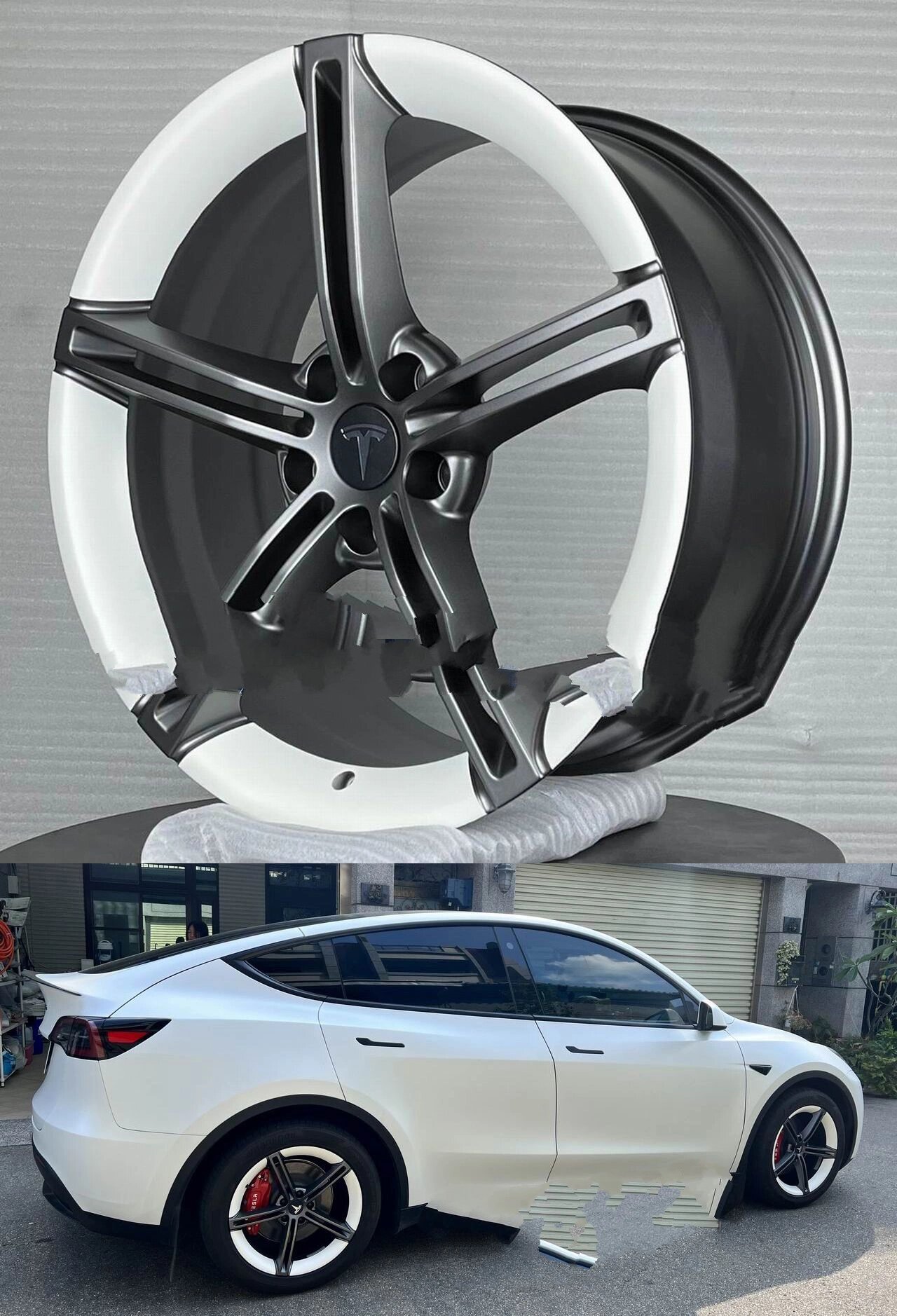 特斯拉modely|锻造轮毂改装案例-630期 尺寸 : 19x9j 颜色:哑光枪灰套
