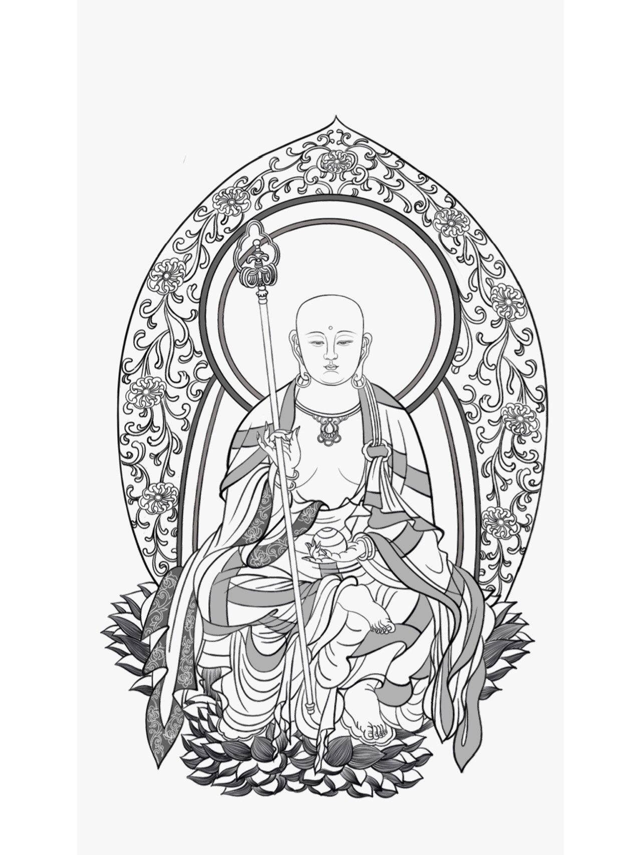 工笔画白描底稿—地藏王菩萨系列