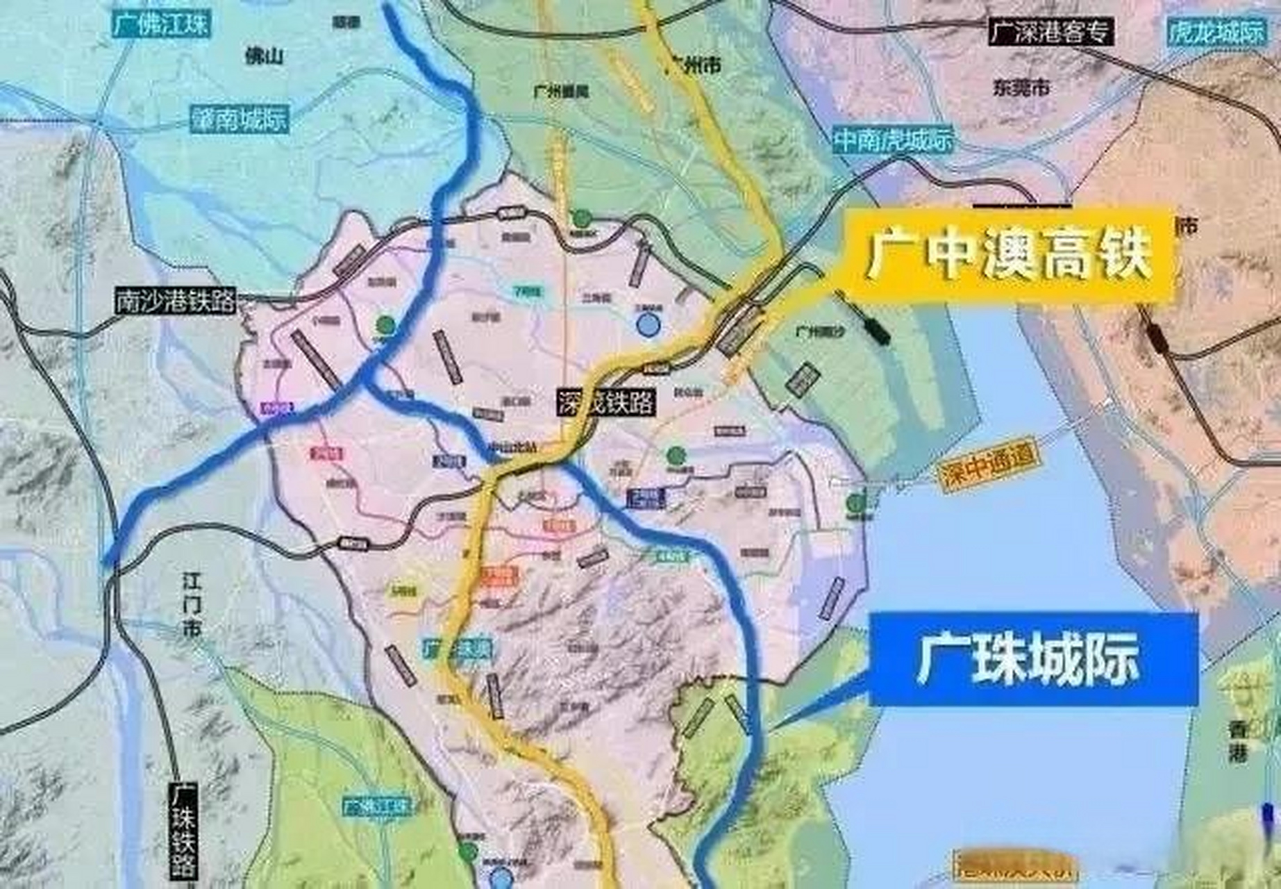 廣中珠澳高鐵線路示意圖,未來與深中通道推進中山入深圳懷抱 廣東頭條