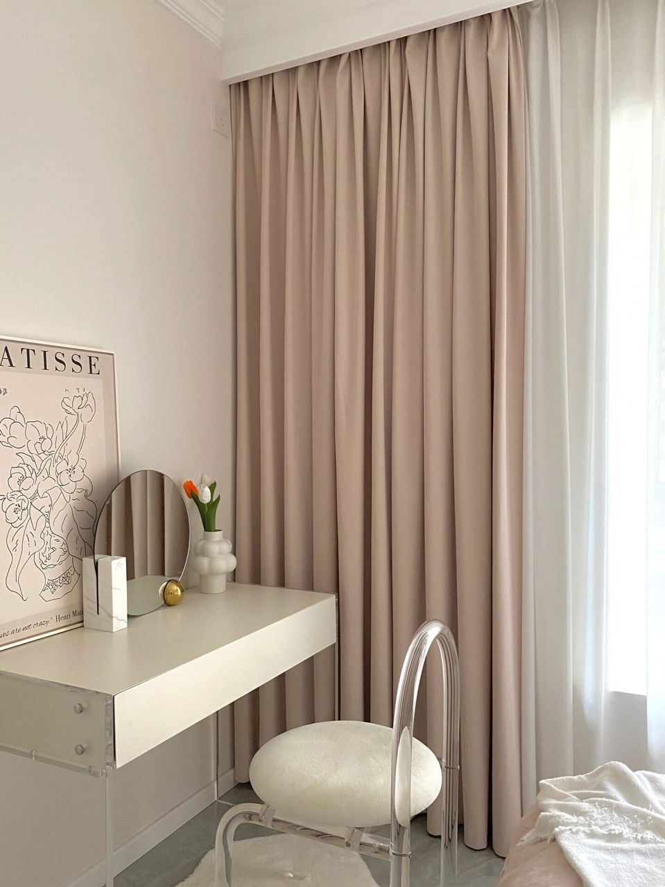 卧室窗帘|07奶茶色系窗帘真的好温柔哇~ 跟杏子灰77布莱垦棕墙面