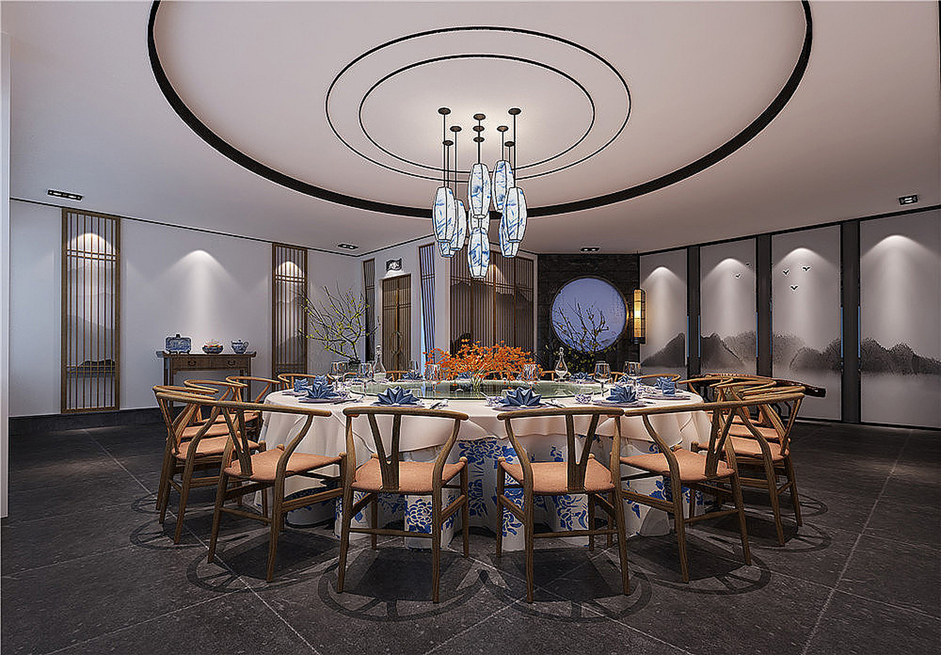 酒店饭店餐饮包间房装修设计效果图餐厅包厢现代新中式欧式图片,里面