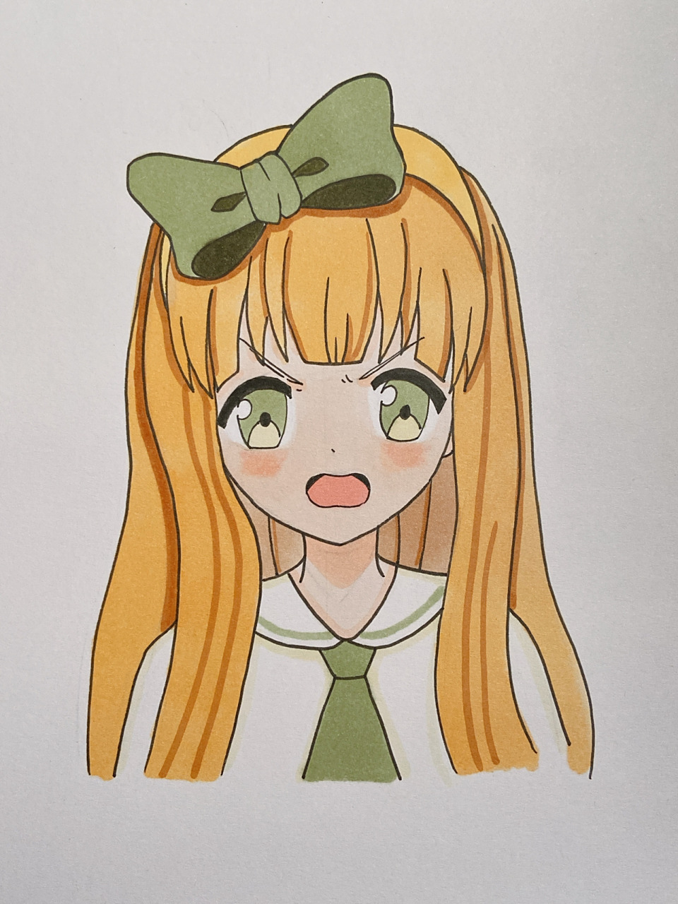 生气的女孩动漫卡通手绘马克笔人物半身像 美术宝 你惹怒了我 课效