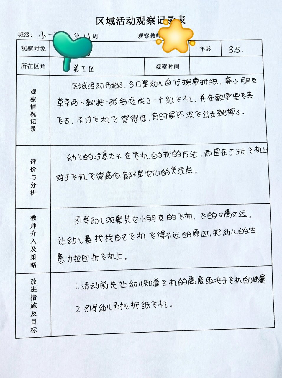 绘画区区域观察记录图片