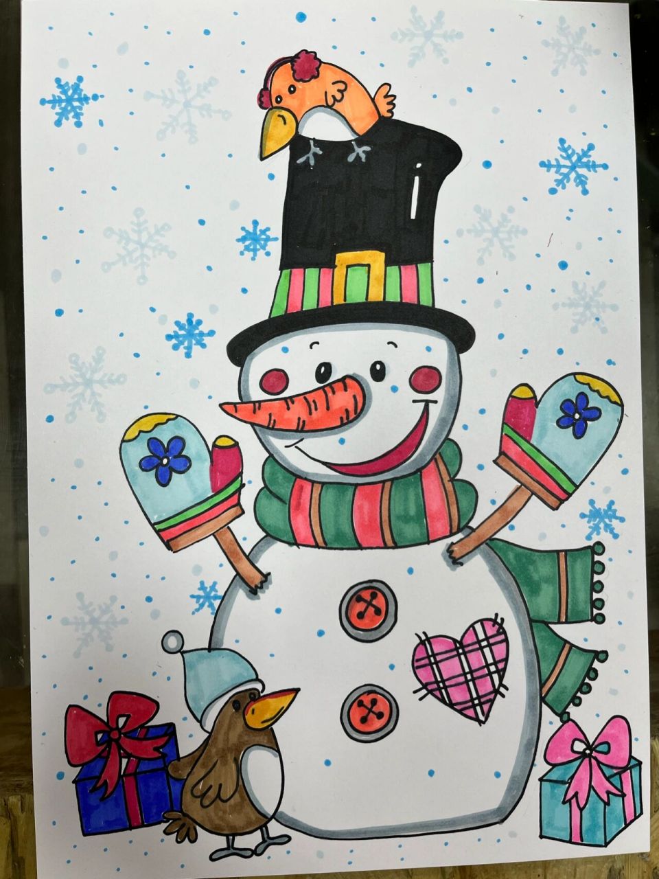 儿童画—雪人7815 本作品适合幼儿园大班及小学初级一年级学生