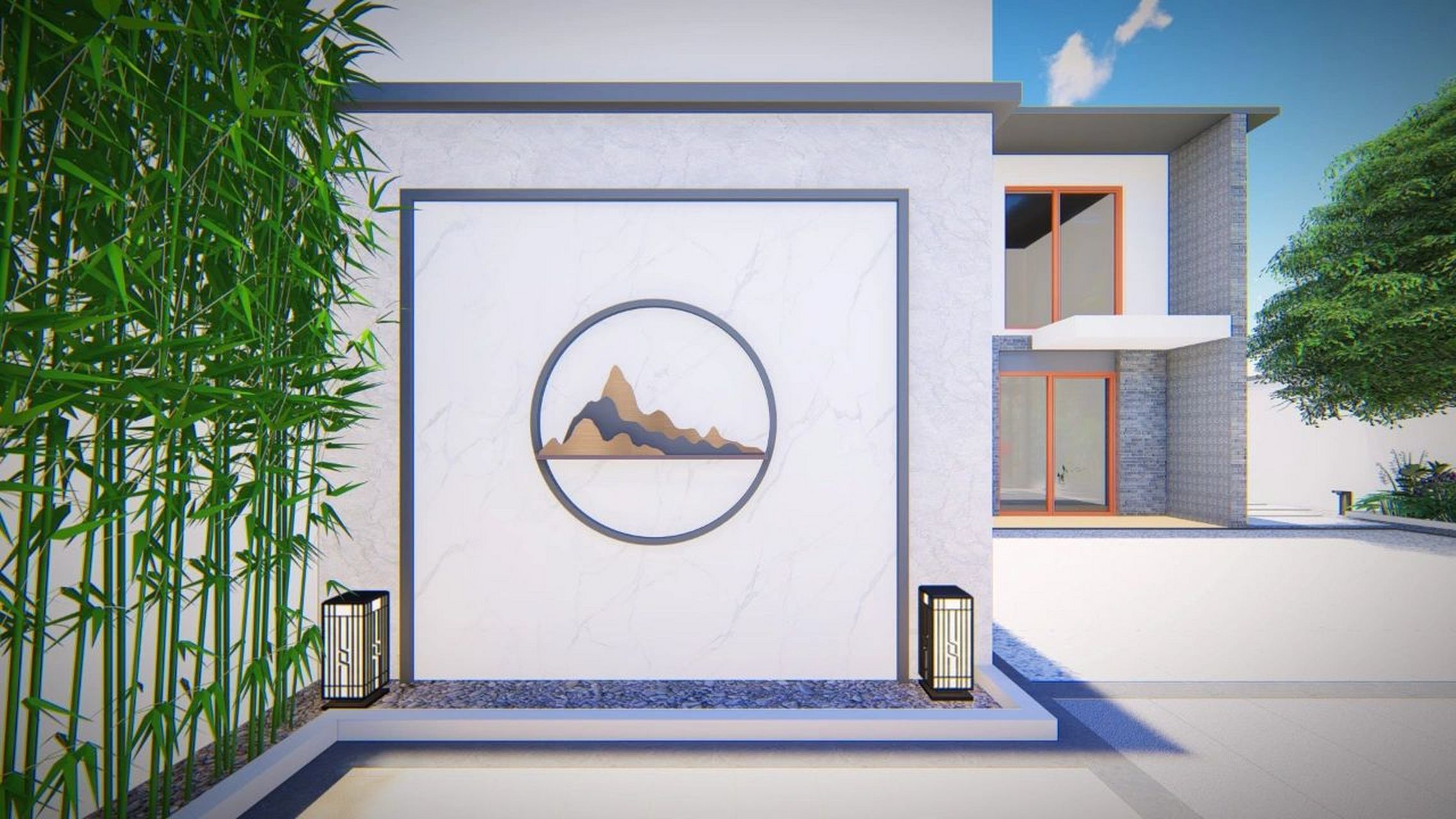 简约大气的庭院玄关,景墙,影壁墙设计 作为庭院里映入眼帘的第一道