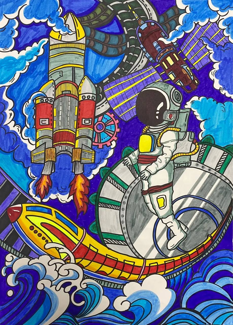 科技科幻画主题绘画海报|a3马克笔含线稿