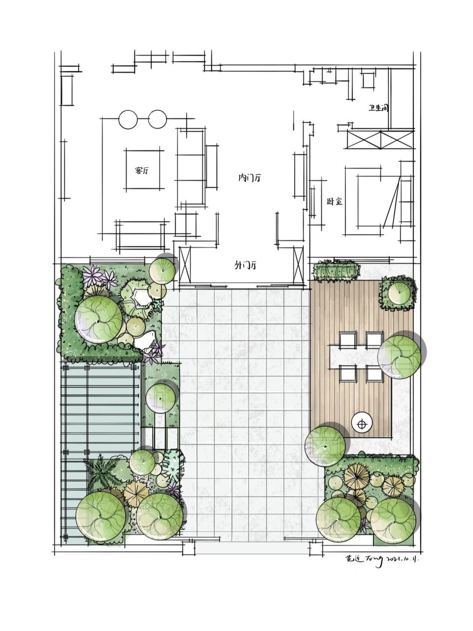 花园平面图手绘方案——花近造园 第三张图是客户原先找的设计师设计