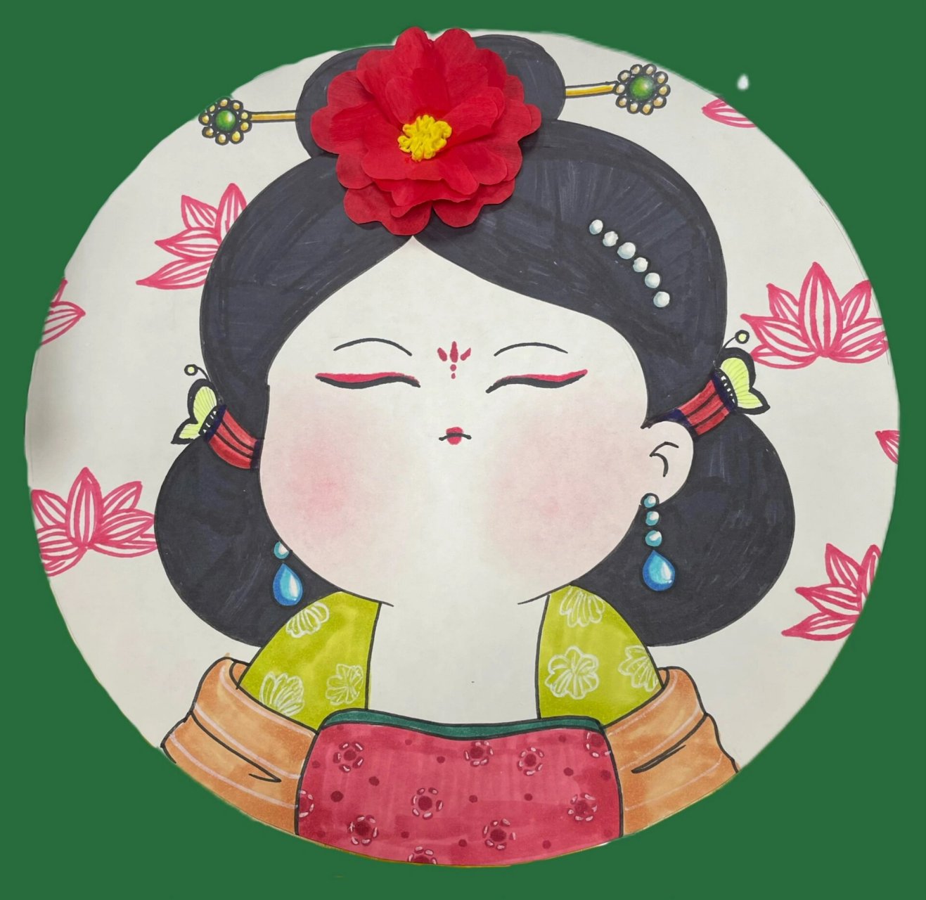 唐代仕女图创意美术 以胖为美……小朋友下课就开始吐槽,画了一个丑丑