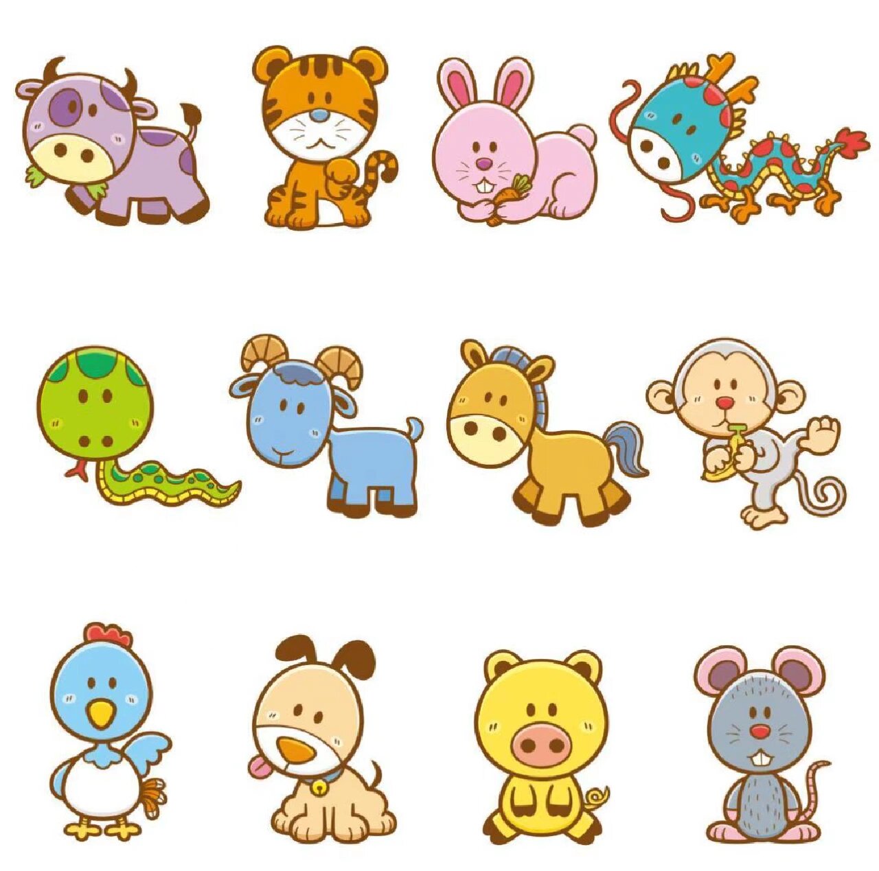 幼儿园可爱卡通十二生肖环创 素材可打印