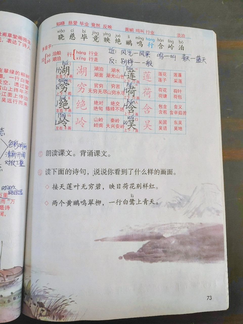 二年级下册语文第15课《古诗二首》课堂笔记《晓出净慈寺送林子方》