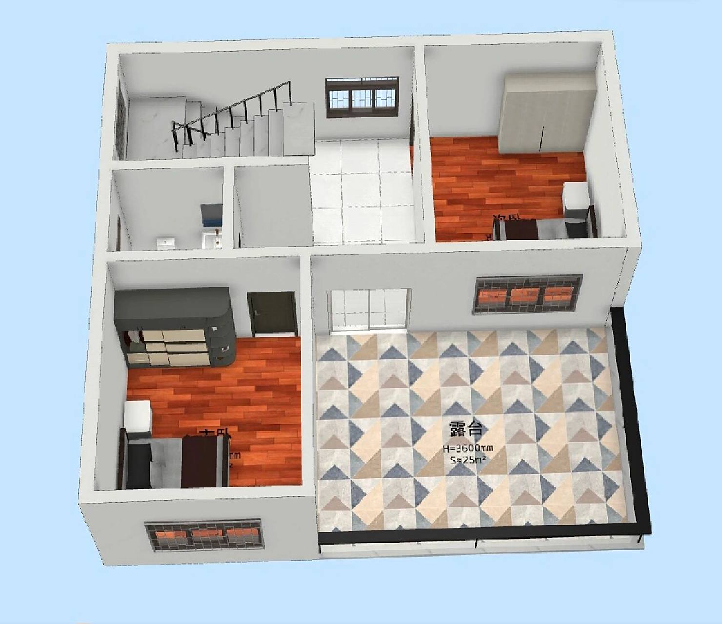 80平两层半农村自建房3d效果图