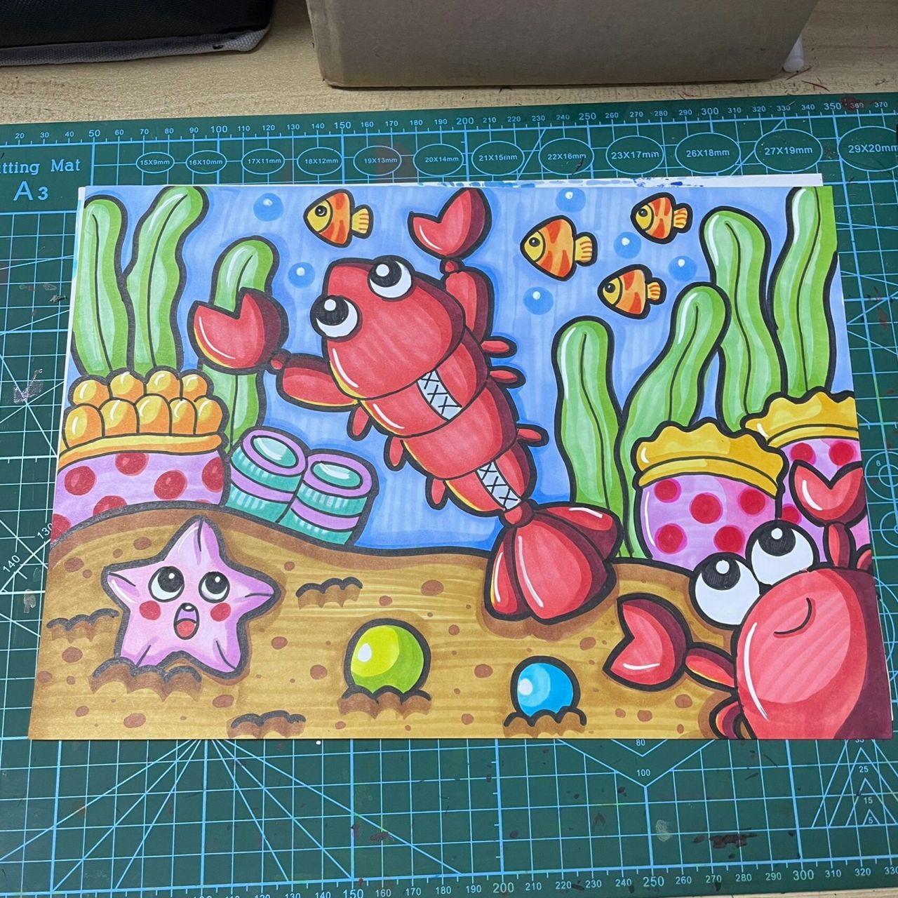 海底生物主题画,龙虾02螃蟹0215海星… 临摹作品