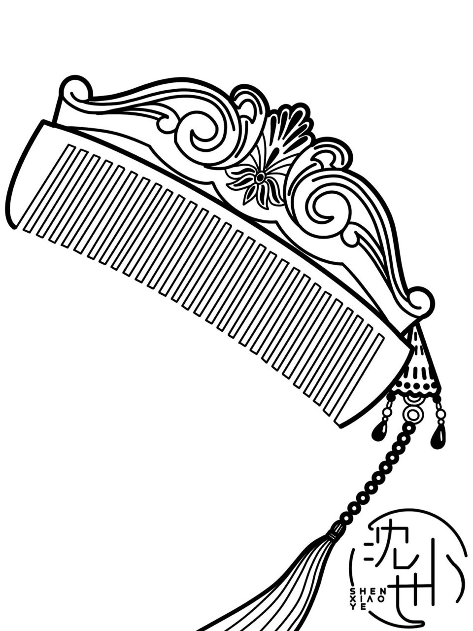 古物件素材——梳子系列(可打印) #线稿# #打印# #创意美术# #古物之