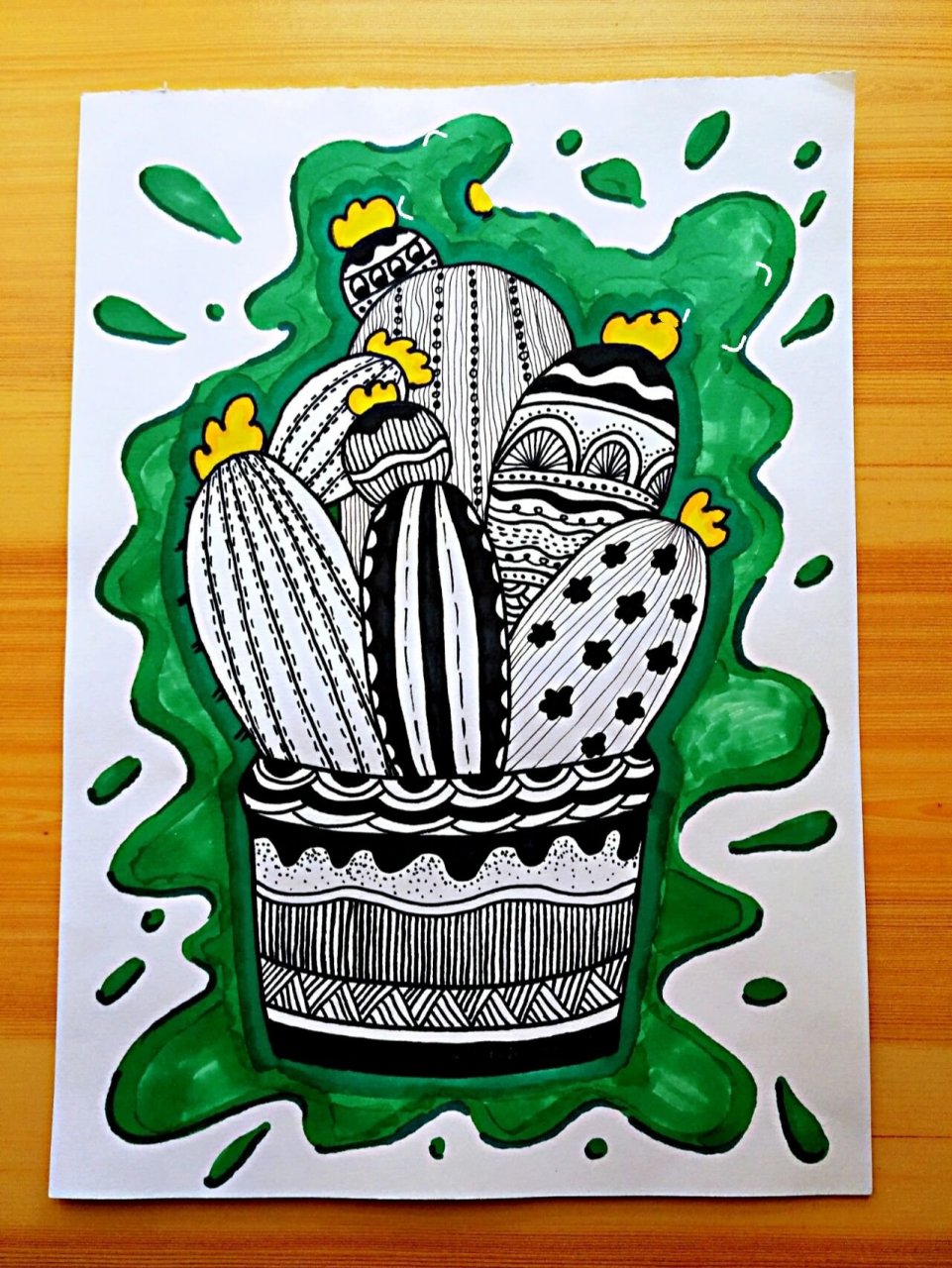 《仙人掌》线条装饰创意画 日常练习——《仙人掌》线条装饰画 个人
