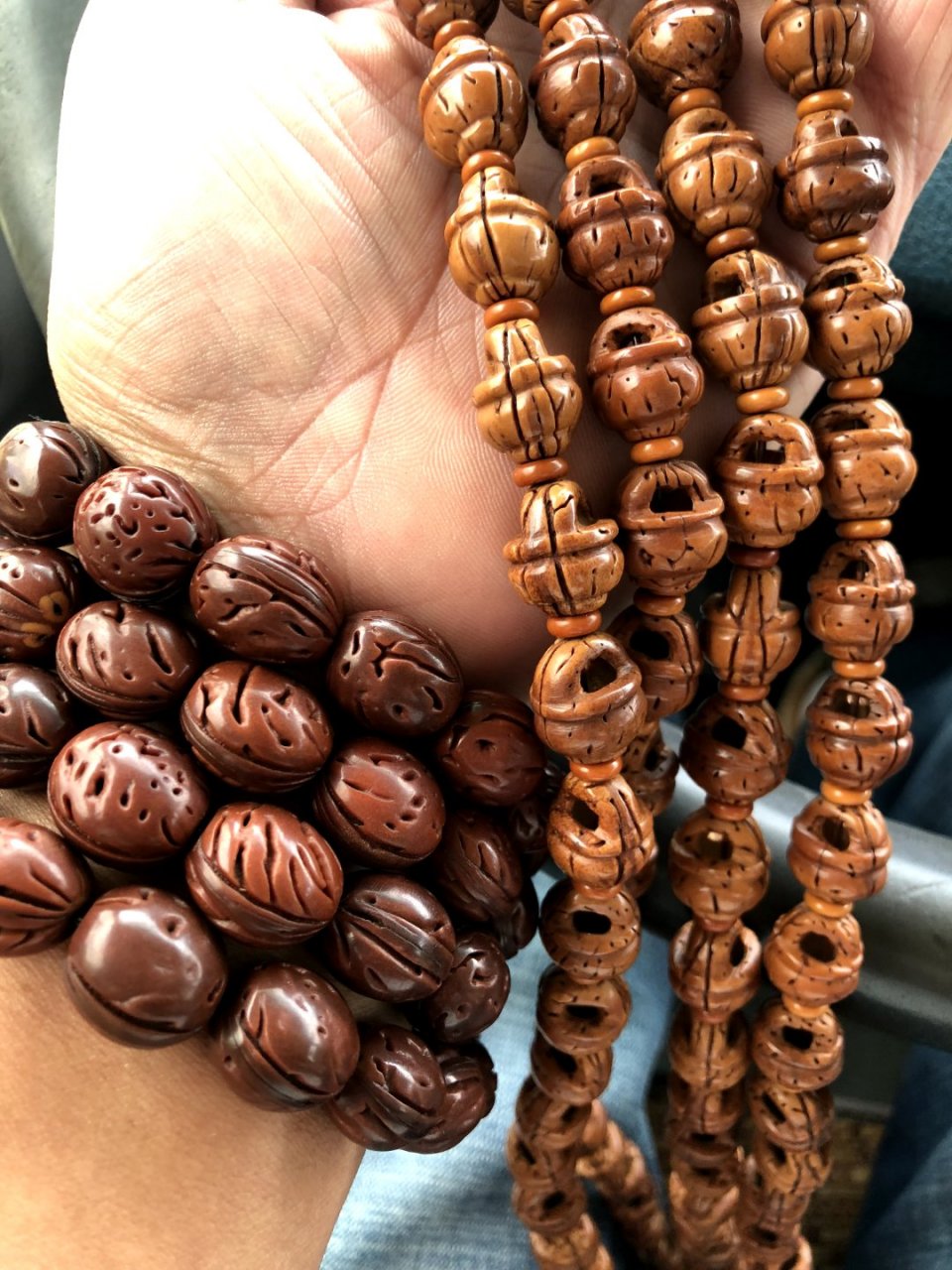 自己做的小桃核花篮长串#盘盘老物件