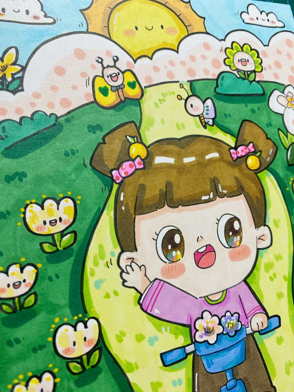 我上车去踏青吧,春游儿童画