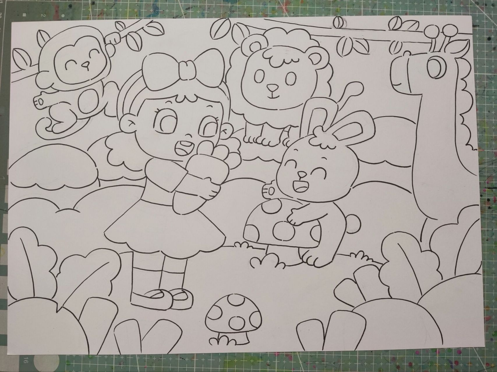 马克笔儿童画主题线稿〔爱护动物〕      线稿正面图在后面