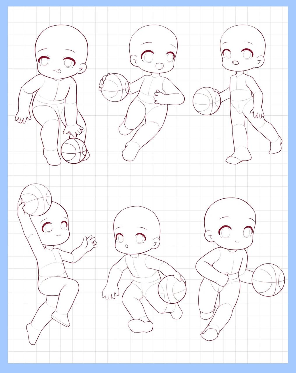 一组q版人物打篮球动态练习 今天是运动健将