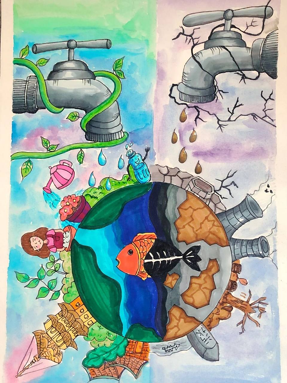 每月用水节约水资源主题绘画手抄报    作品已参赛