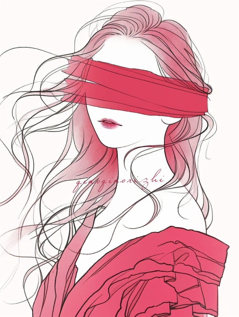 极简美学|蒙眼女生 | 插画头像|红色系